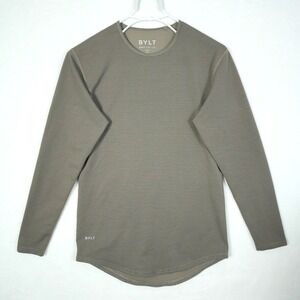 BYLT Shirt Men's Size Small Premium‎ Crew Stripe Gray Black Stretch Long Sleeve